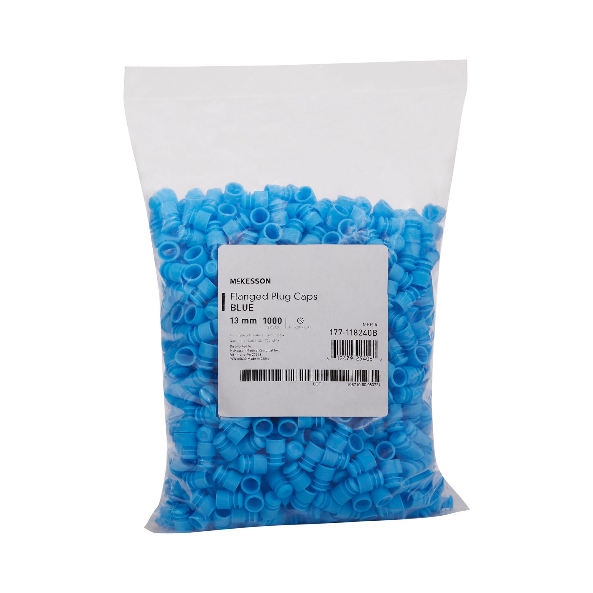 McKesson Flanged Plug Cap, Blue, Polyethylene, for Use with 13 mm Tubes