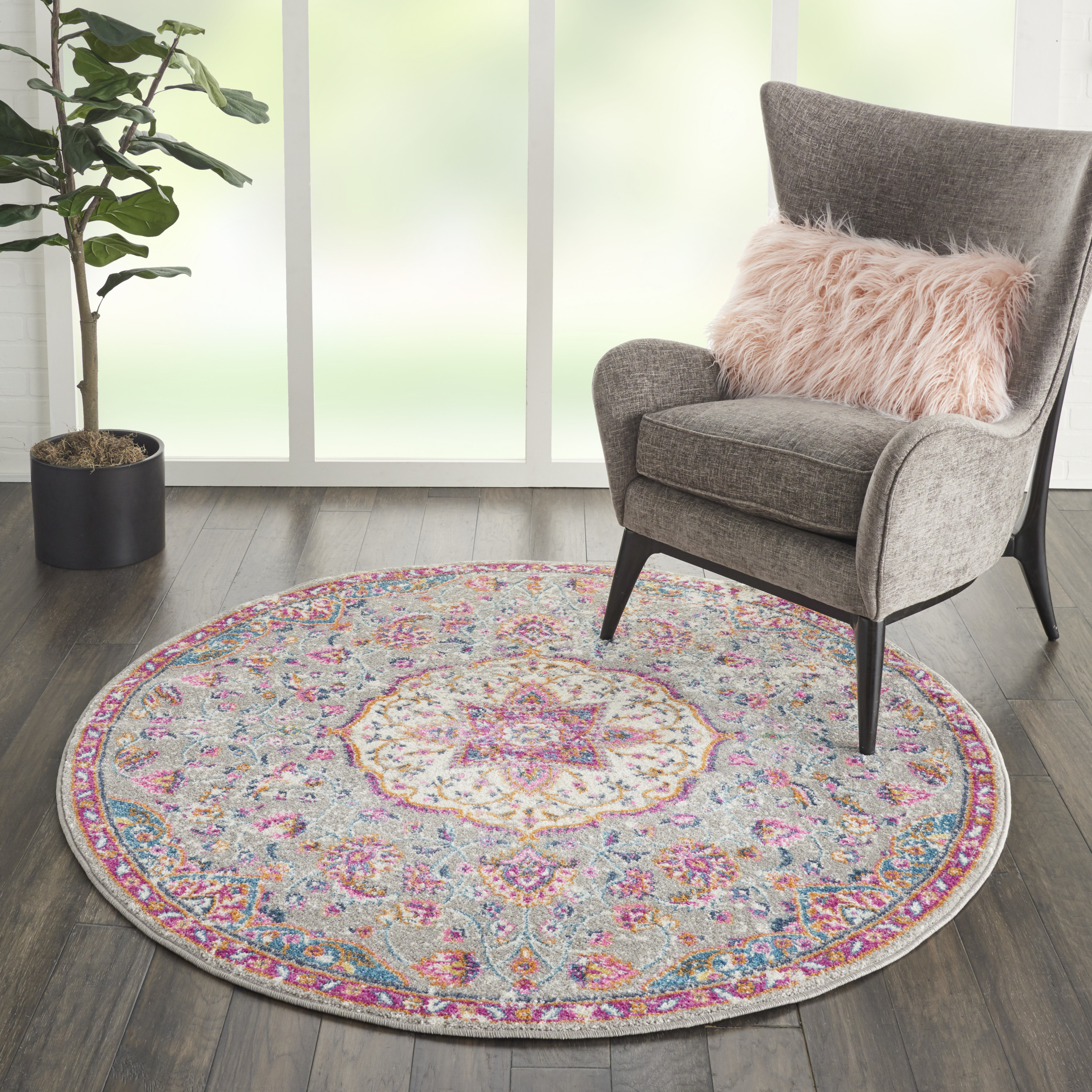Nourison Passion 4' x Round Grey Multicolor Transitional Indoor Rug