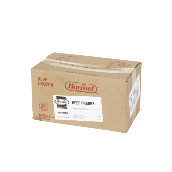 HORMEL(r) Frank, Beef, 6 inch, 4/1, 10 lb . C1RA - Front Right Closed Case (Hi Res)