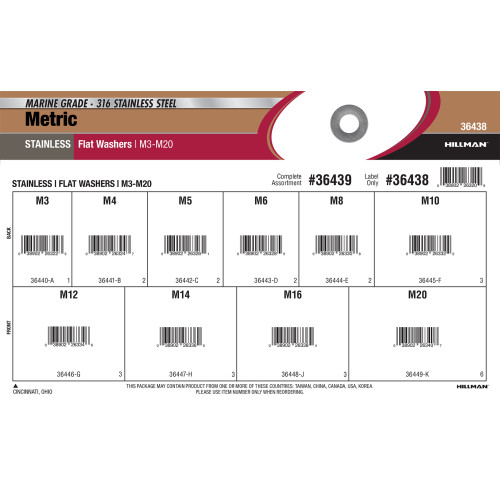 Metric 316 Stainless Steel Flat Washers Assortment (M3-M20)