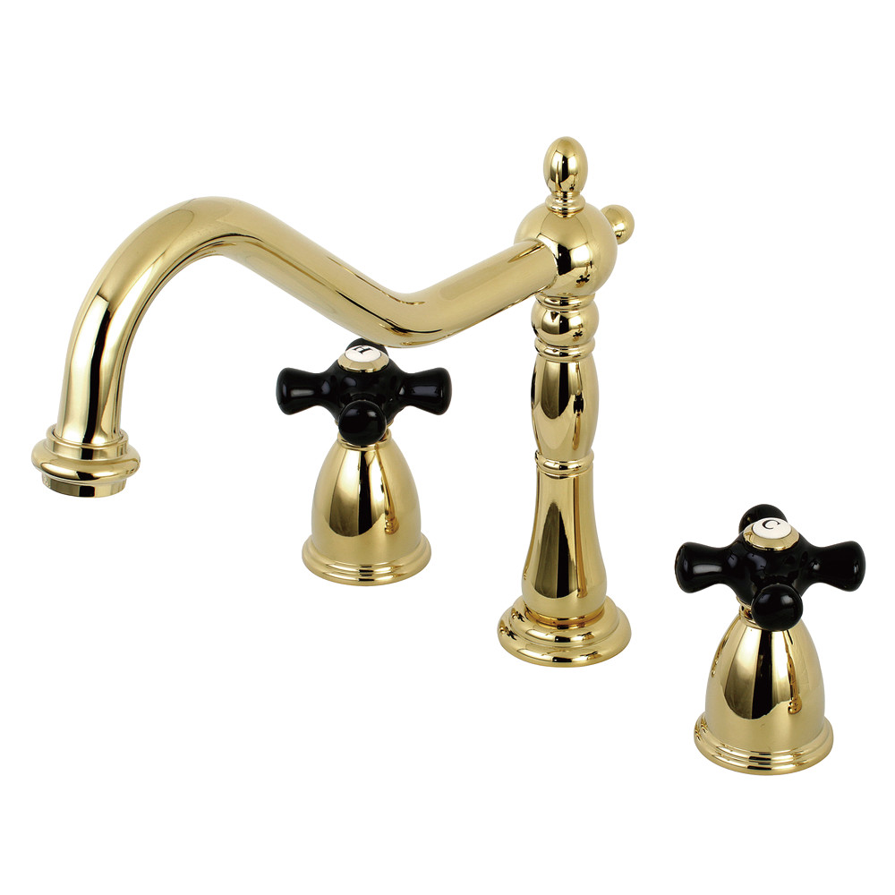 Double Handle Widespread Kitchen Faucet Polished Brass Finish 