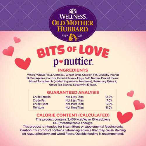 <p>Whole Wheat Flour, Oatmeal, Wheat Bran, Chicken Fat, Crunchy Peanut Butter, Apples, Carrots, Cane Molasses, Eggs, Salt, Natural Peanut Flavor, Mixed Tocopherols (added to preserve freshness), Rosemary Extract, Green Tea Extract, Spearmint Extract.</p>

