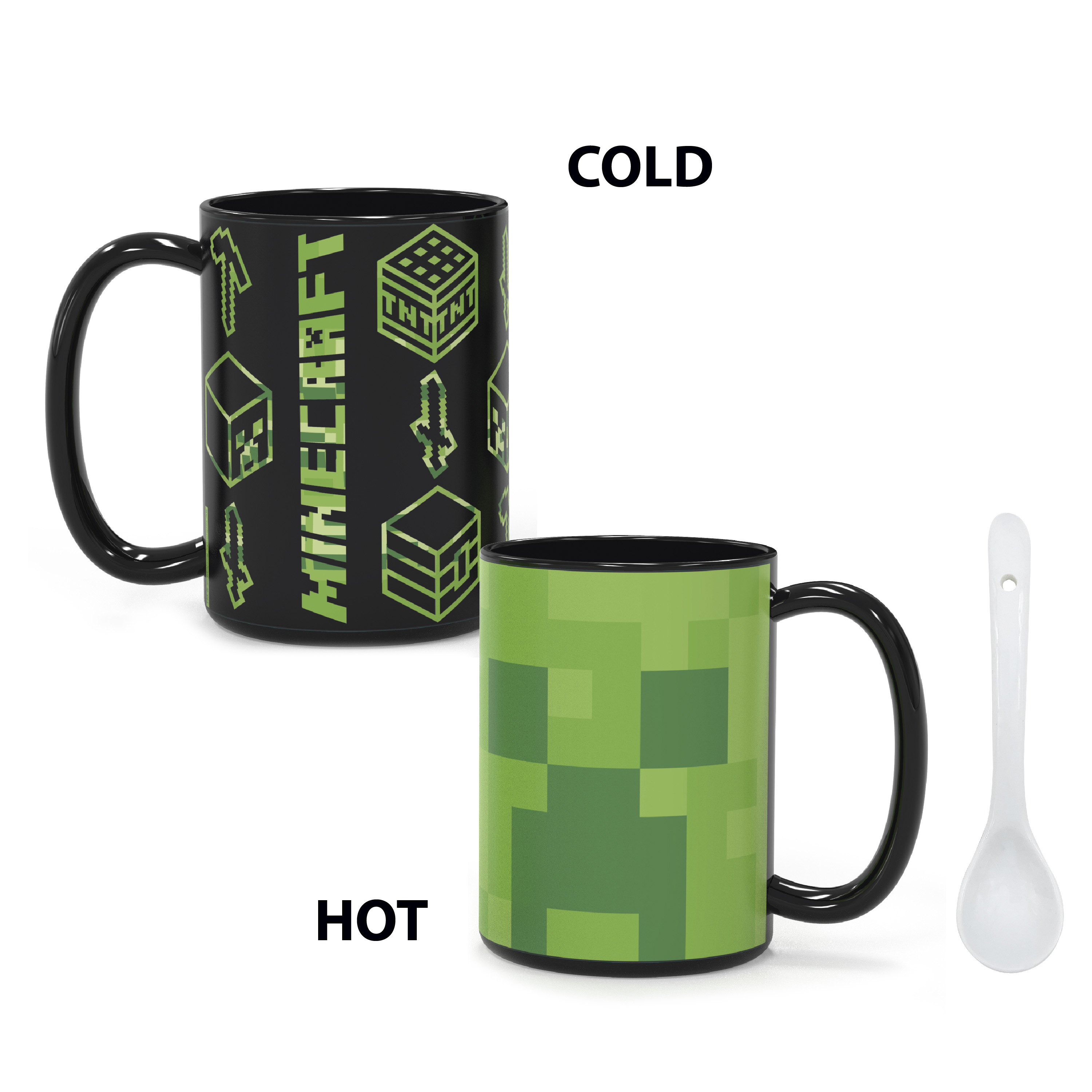 Minecraft 15 ounce Ceramic Color Changing Coffee Mug, Creeper and More, 2-piece set slideshow image 1