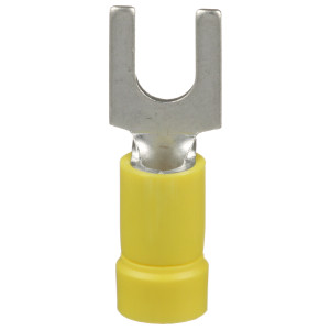 Pan-Term® PV10-10F-L Fork Terminal, Yellow, Vinyl, 10-14 AWG, #10 Stud, PK50