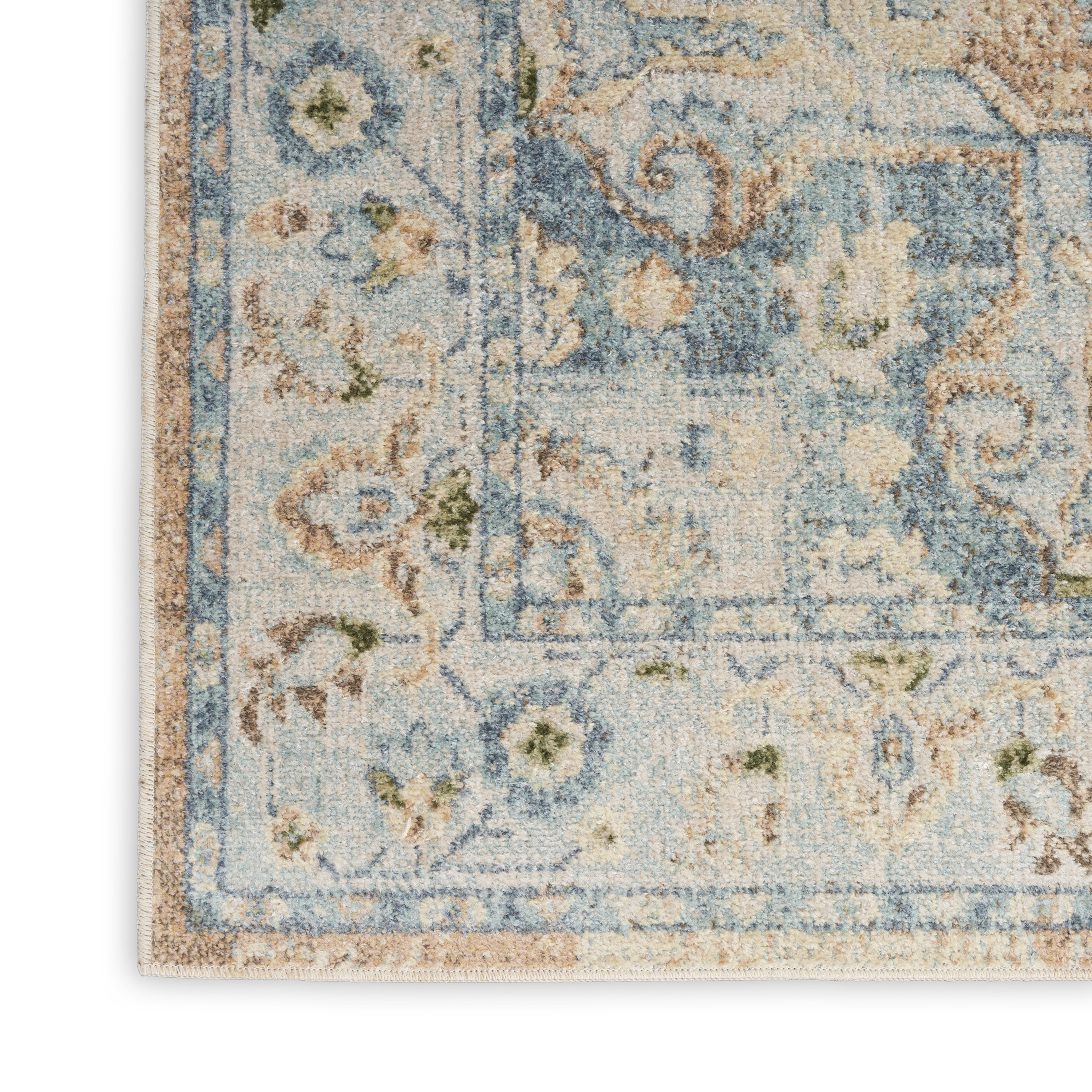 Nourison Astra Machine Washable 2'2" x 8' Beige Blue Vintage Indoor Rug