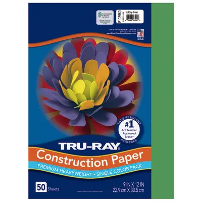 Tru-Ray Premium Heavyweight Construction Paper, Holiday Green, 9"x 12", 50 Sheets