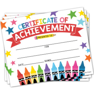 Colorful Crayons Award Certificates of Achievement for Students, Set of 25