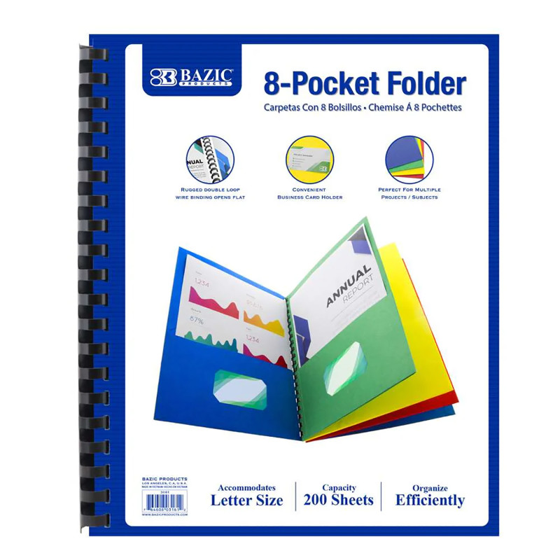 8-Pocket Folder, Assorted Colors