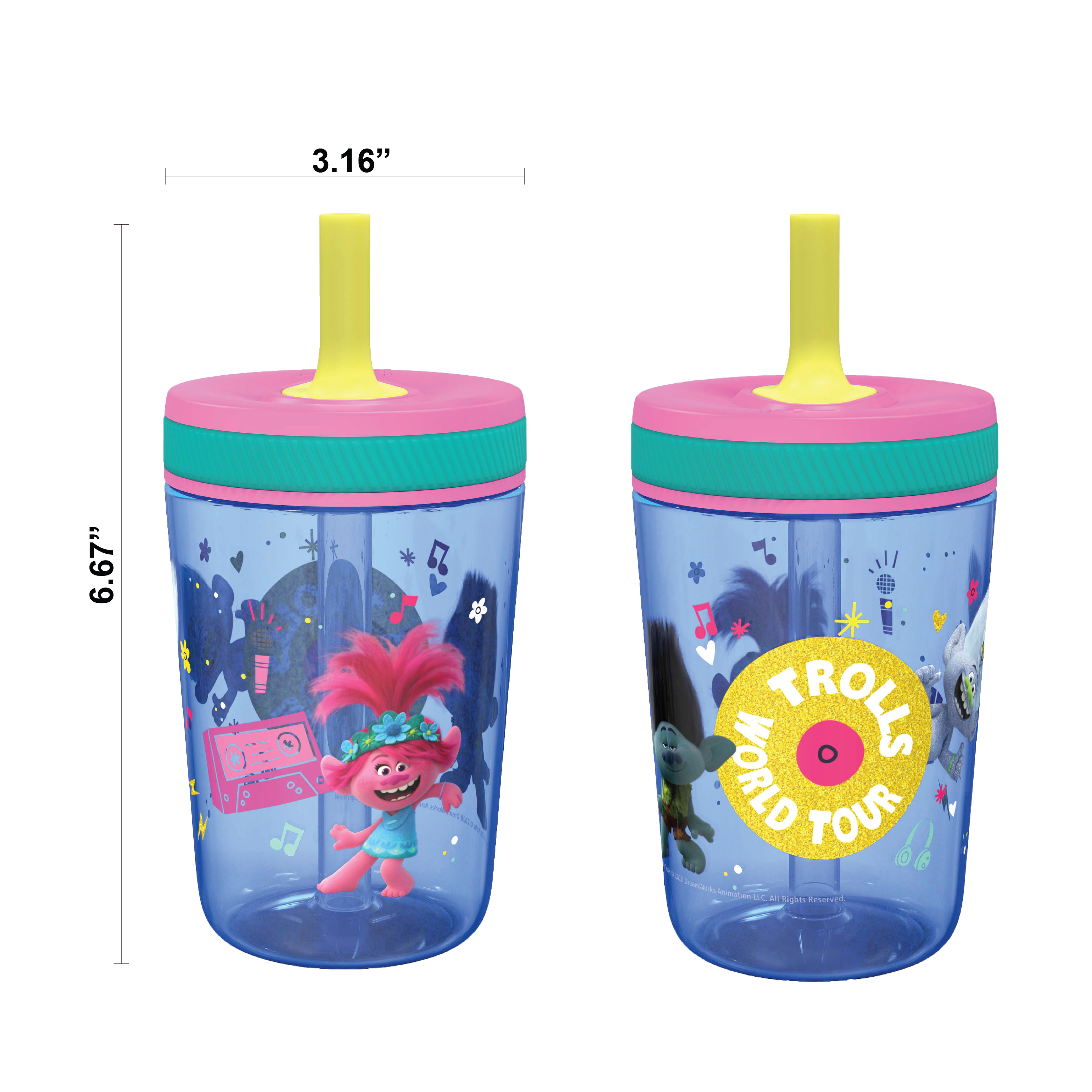 Trolls 2 Movie 15  ounce Plastic Tumbler with Lid and Straw, Poppy and Friends, 2-piece set slideshow image 7
