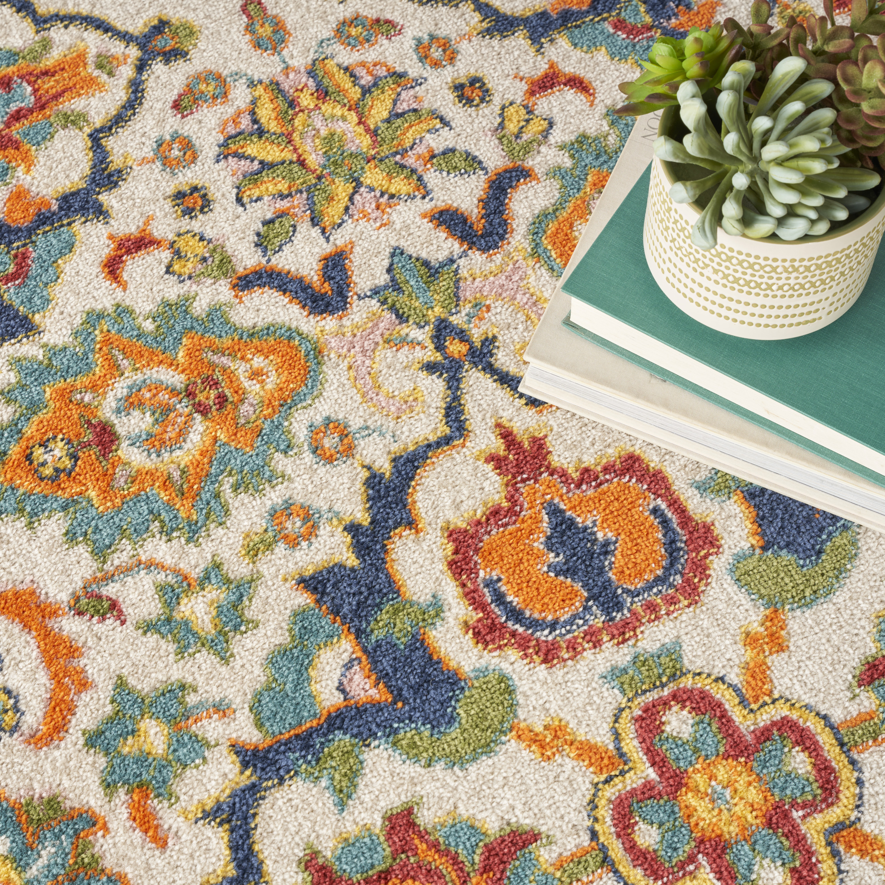 Nourison Allur 7’10” x Round Ivory Multicolor Bohemian Indoor Rug
