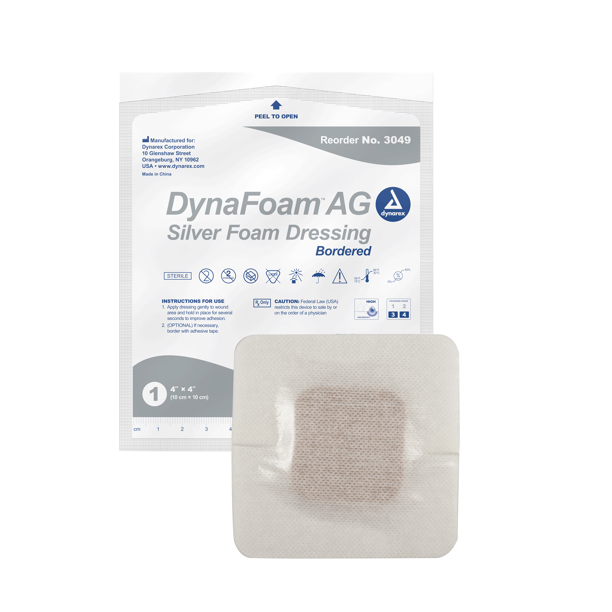 DynaFoam™ AG Bordered Silver Foam Dressing - 4