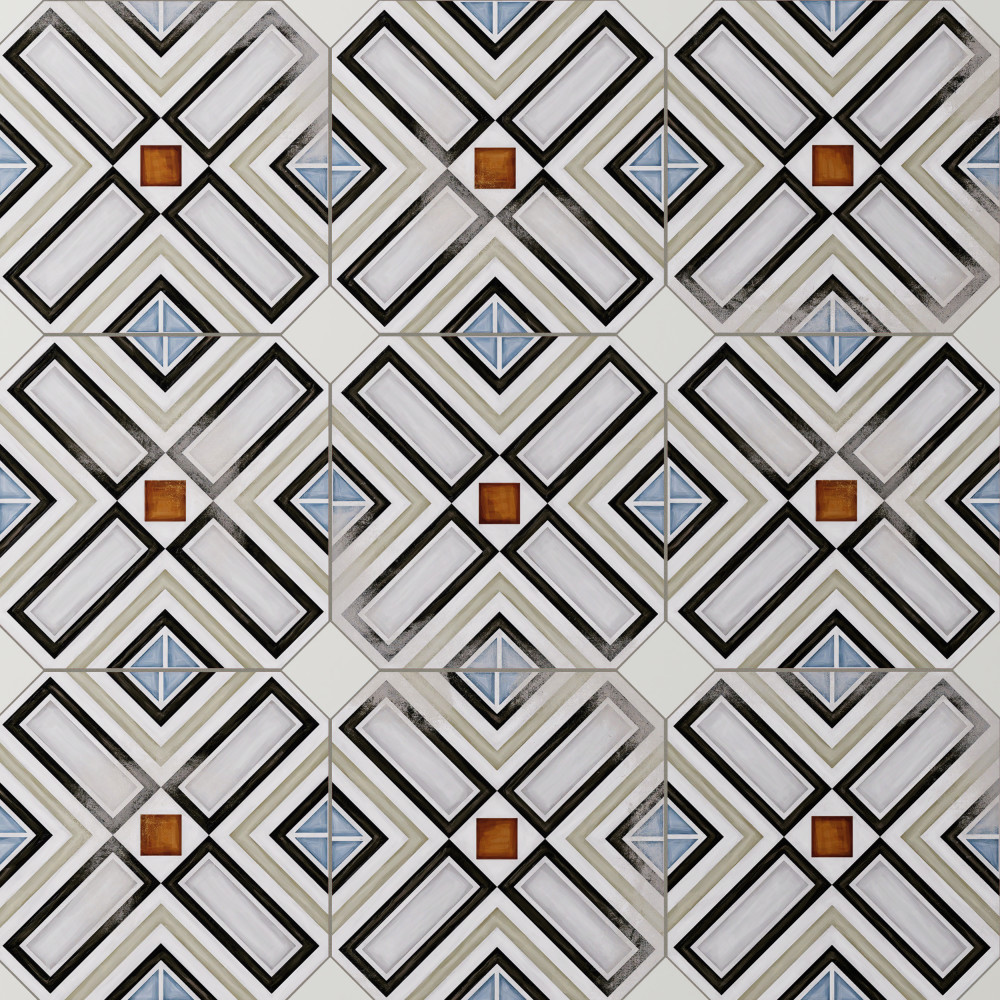 Vaudeville Octagon Deco Ritter with Taco Nacar 7-7/8 in. x 7-7/8 in. Porcelain Floor and Wall Tile