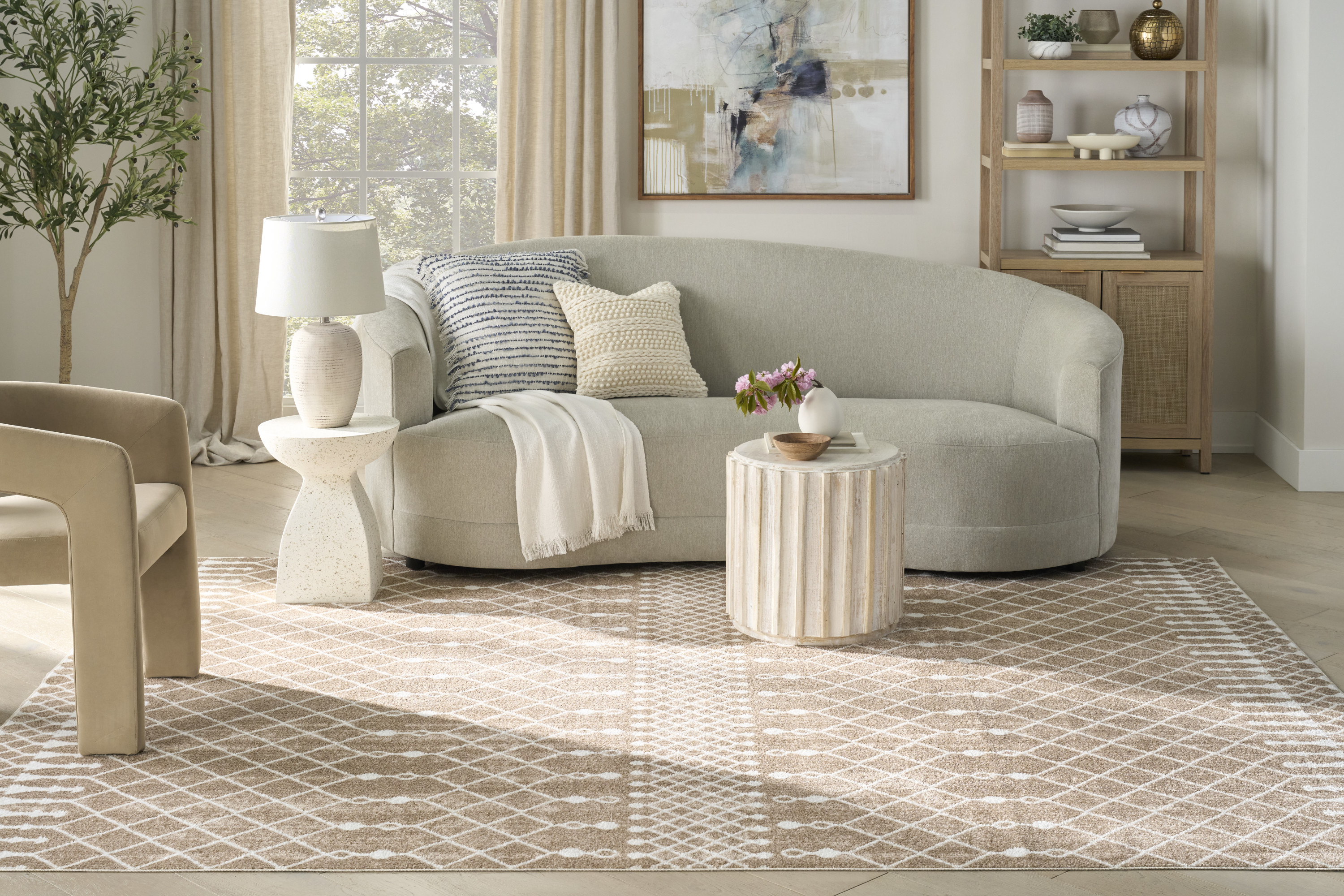 Nourison Astra Machine Washable 6'7" x 9' Taupe Bohemian Indoor Rug
