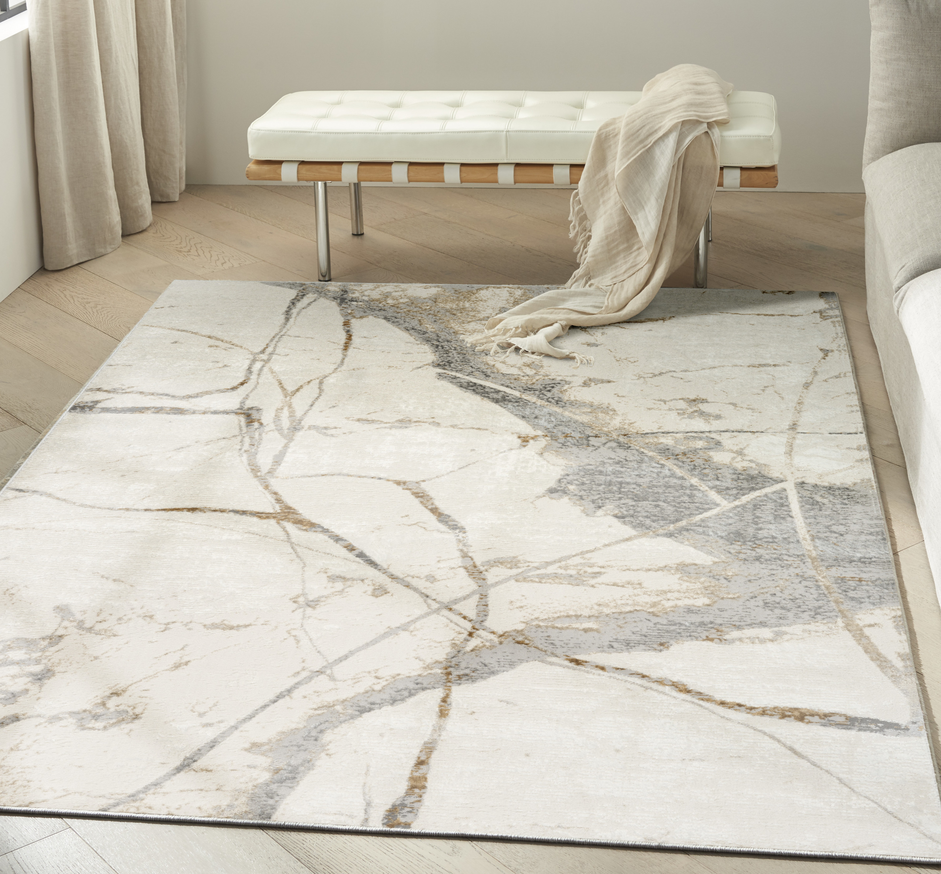 Calvin Klein CK073 Compass 3'11" x 5'11" Ivory Multicolor Modern Indoor Rug