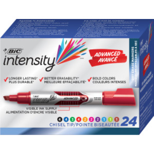 Intensity Advanced Dry Erase Marker, Tank Style, Chisel Tip, Assorted Colors, Pack of 24