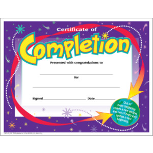 Certificate of Completion Colorful Classics Cert's., 30 ct