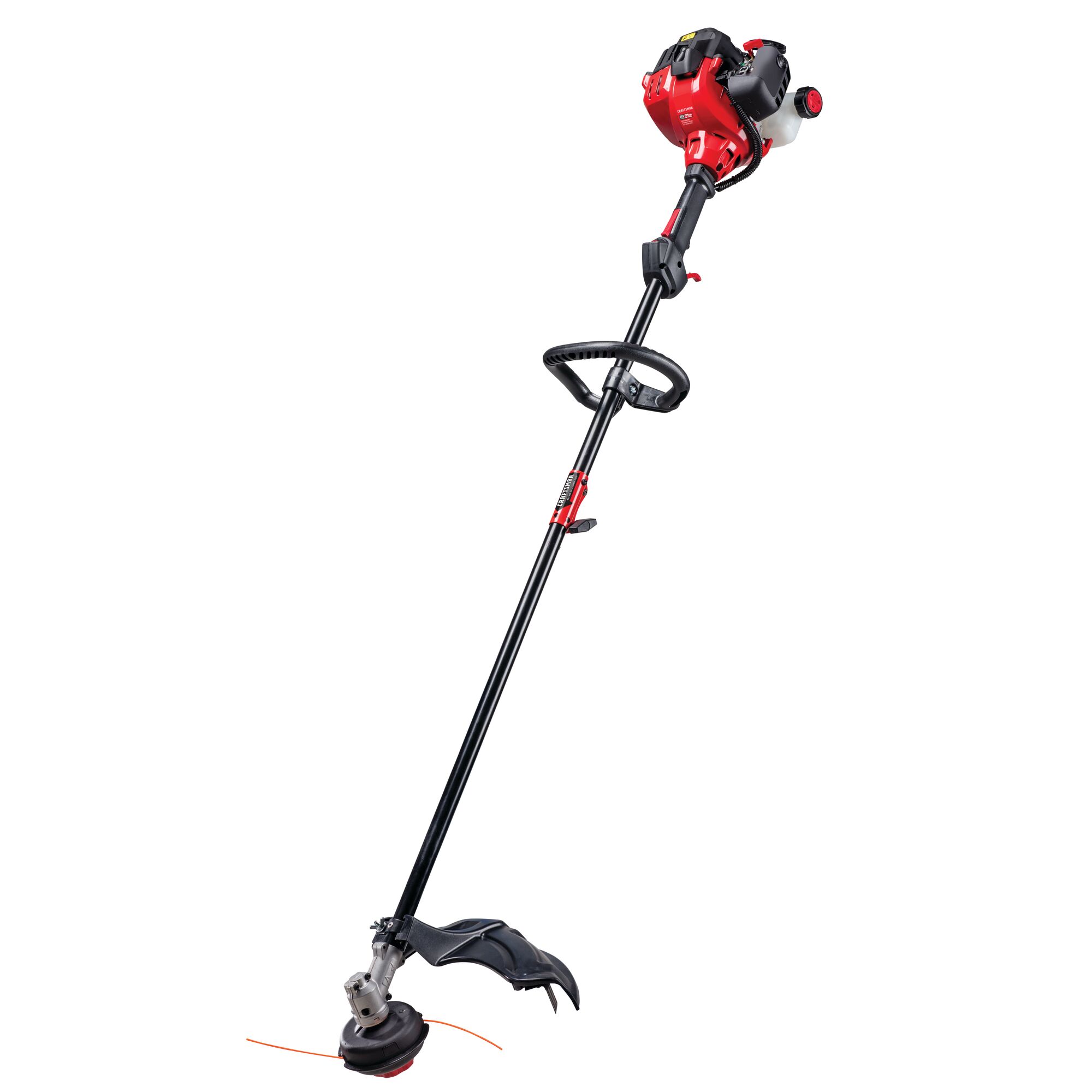 Right profile of 17 inch 2 Cycle straight shaft gas weedwacker string trimmer with attachment capability.