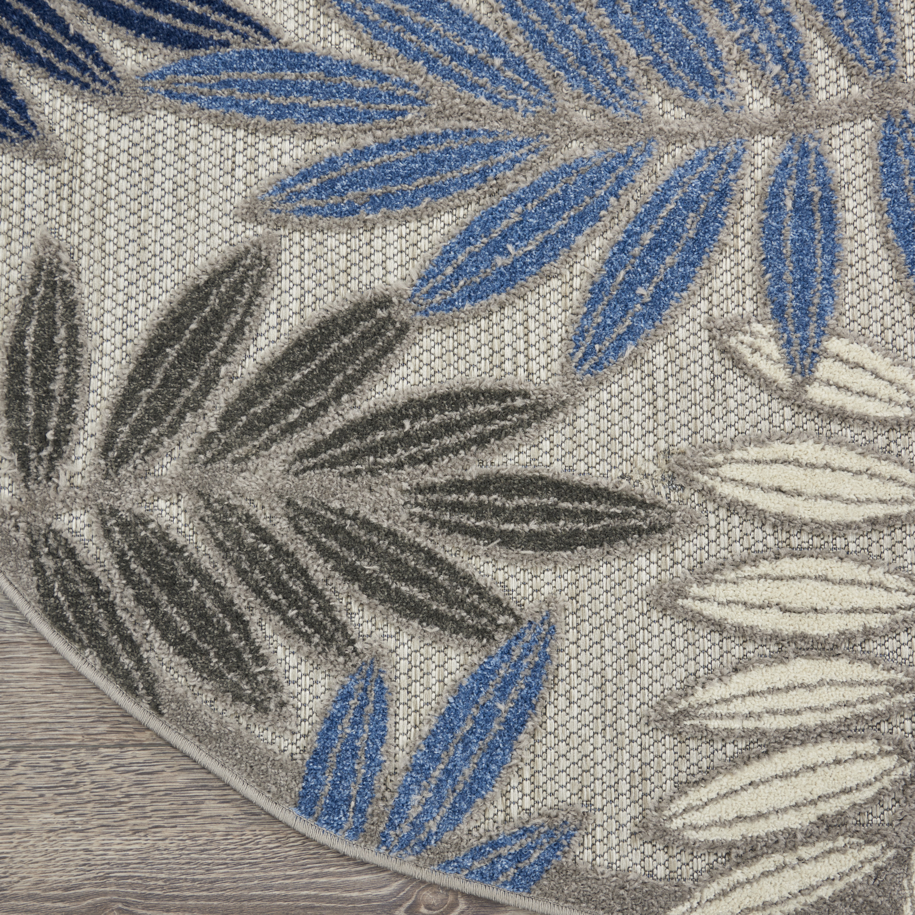 Nourison Aloha 7'10" x Round Grey Blue Tropical Rug
