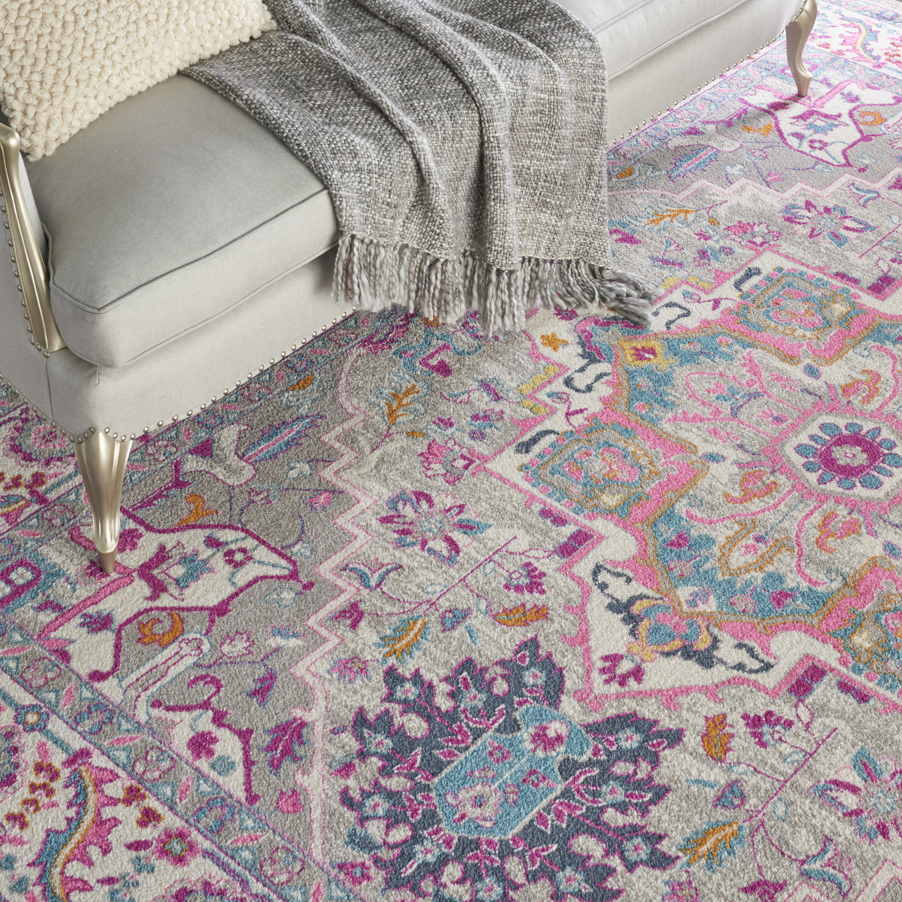 Nourison Passion 6'7" x 9'6" Light Grey Pink Bohemian Indoor Rug