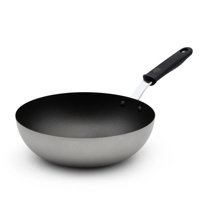 11-inch carbon steel induction stir-fry pan with SteelCoat x3™ nonstick coating and silicone handle