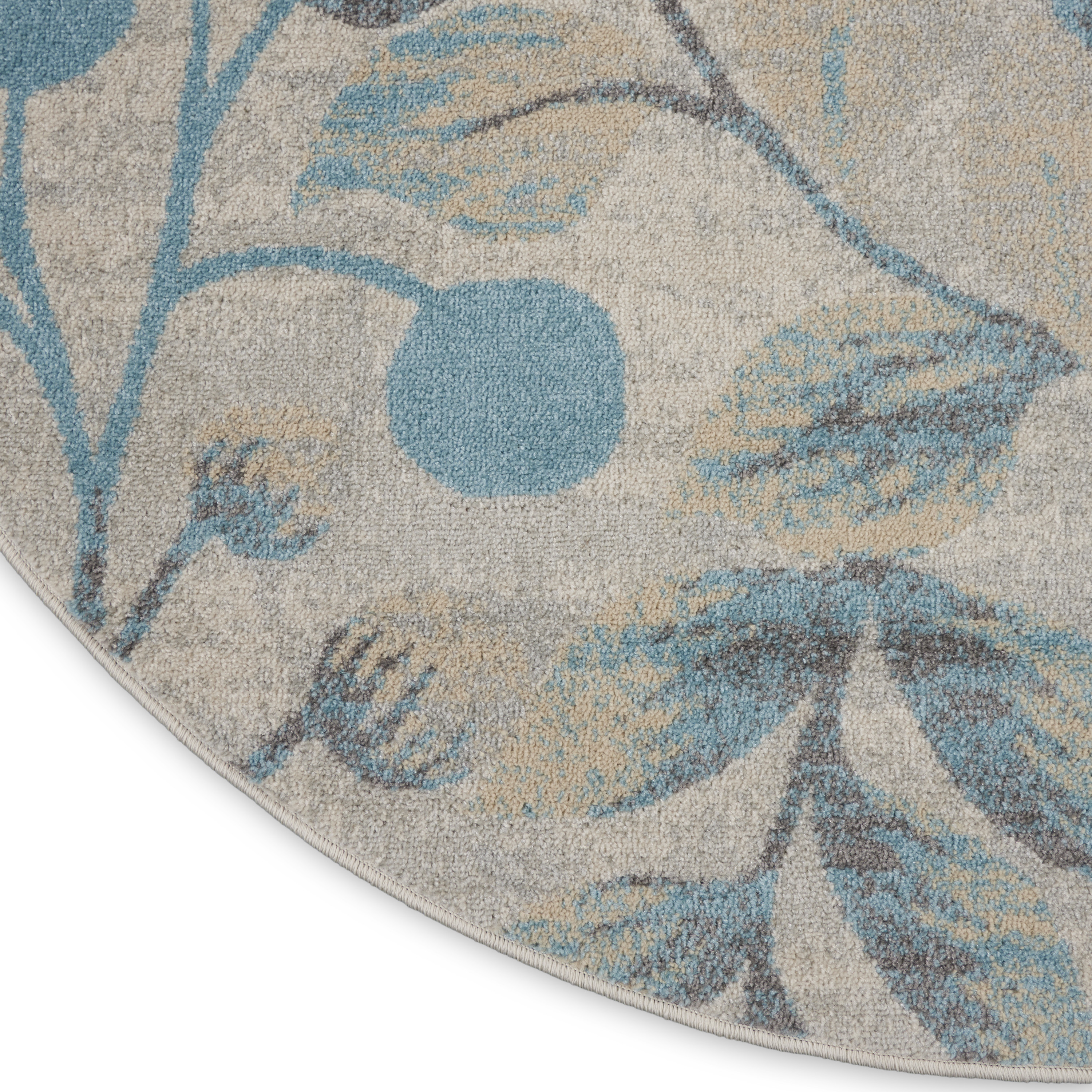 Nourison Tranquil 5'3" x Round Ivory/Turquoise Farmhouse Indoor Rug