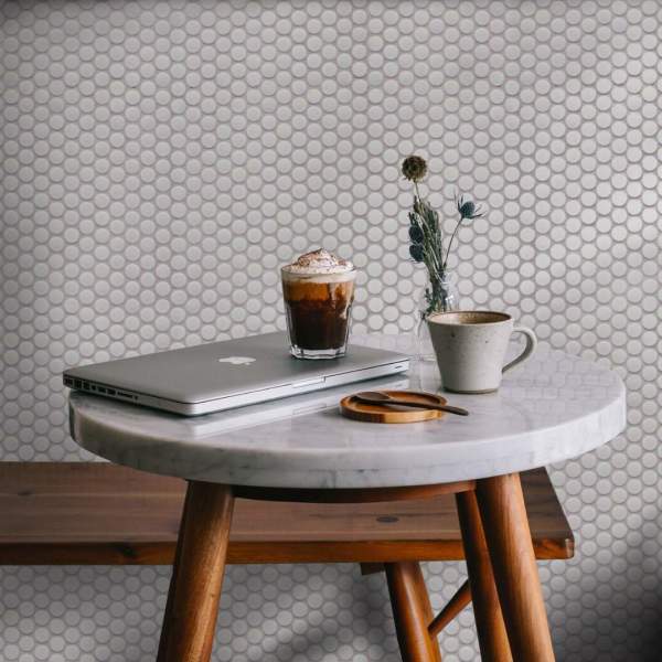 porcelain | white matte | penny rounds mosaic sheet 