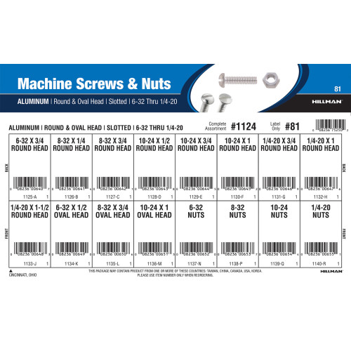 Aluminum Machine Screws and Nuts Assortment (#6-32 thru 1/4