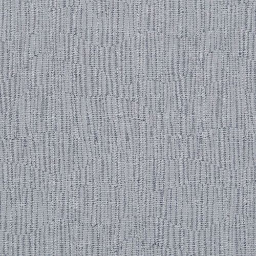 Grey woven curtain panel with vertical irregular stripes and dotted texture, hung flat and closed over a window, filling a close-up interior frame under diffuse, even lighting.