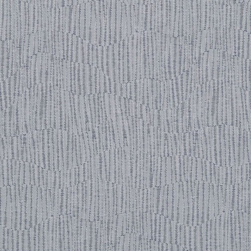 Grey woven curtain panel with vertical irregular stripes and dotted texture, hung flat and closed over a window, filling a close-up interior frame under diffuse, even lighting.