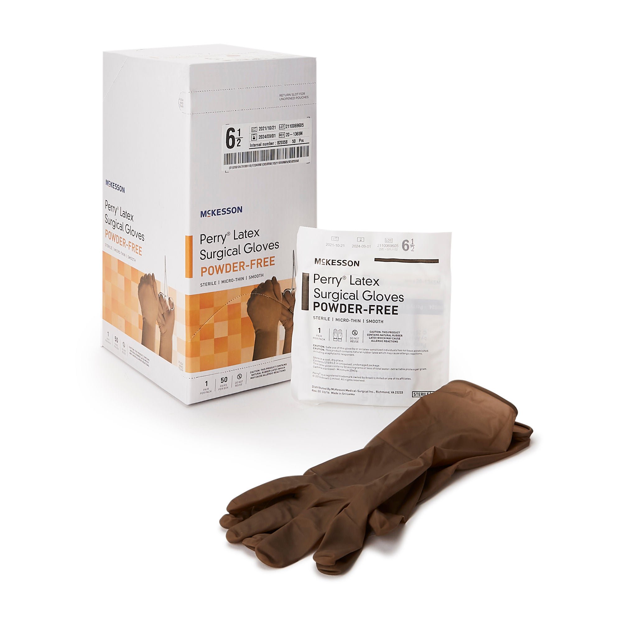 McKesson Perry® Latex Surgical Glove, Size 6.5, Brown