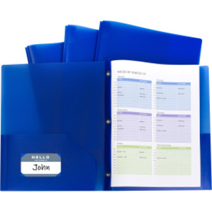 Two-Pocket Heavyweight Poly Portfolio Folder with Prongs, Blue, Pack of 10