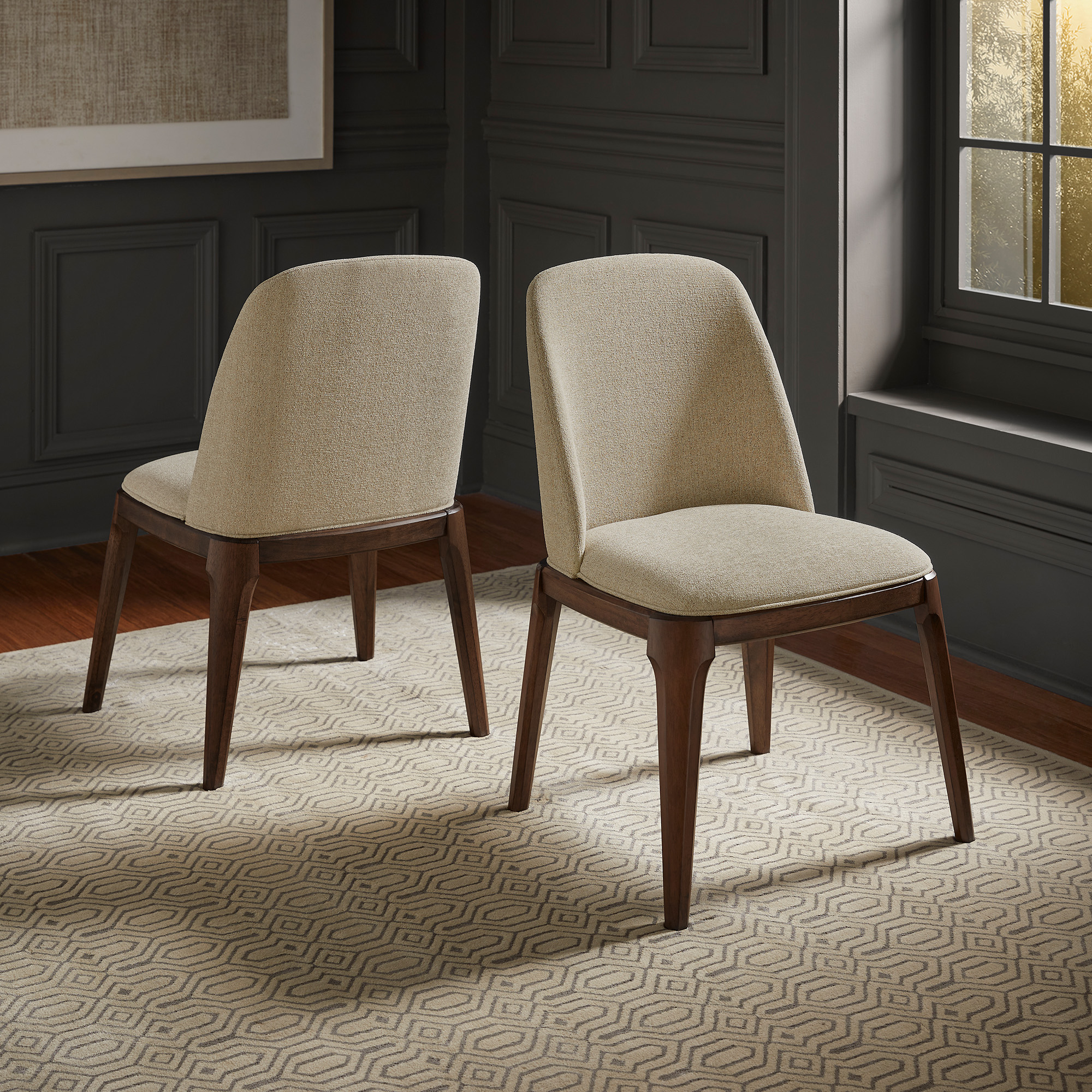 Upholstered Side Chairs with Walnut Legs (Set of 2)