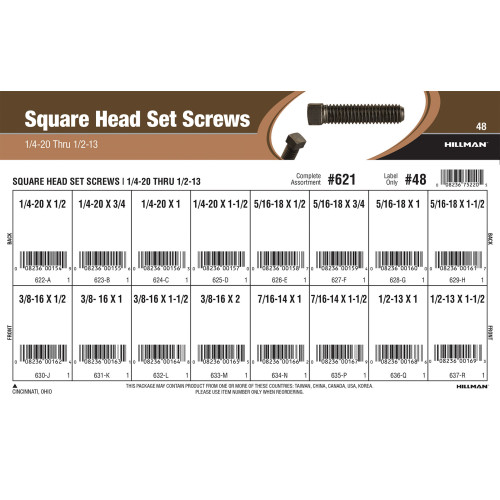 Square-head Set Screws Assortment (1/4