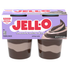 JELL-O Original Chocolate Vanilla Swirls Pudding Snack Cups, 4 ct