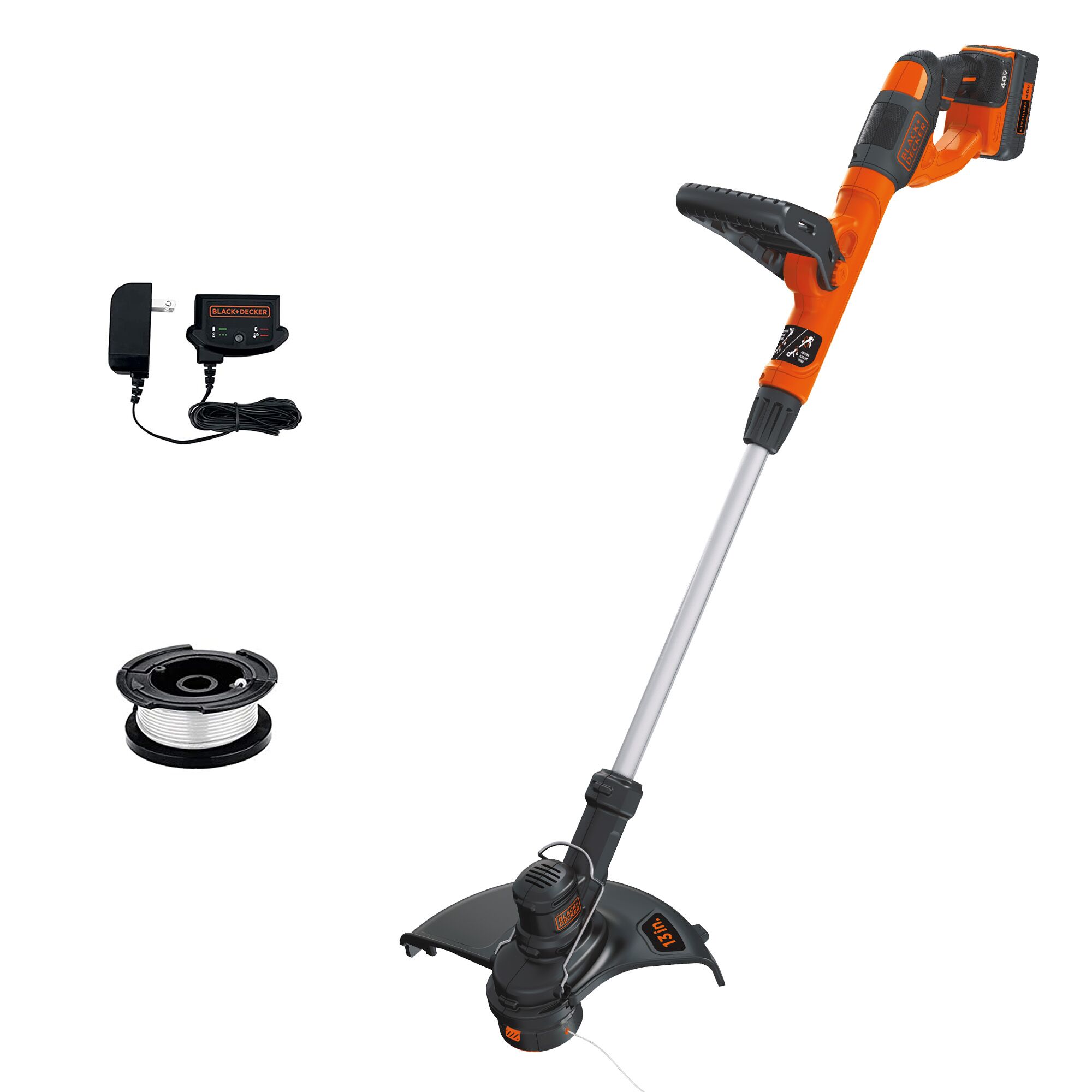 40V MAX* Cordless String Trimmer with charger and spool of string.