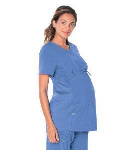 Landau ProFlex Maternity Scrub Top for Women: 3 Pocket, Modern Tailored Fit, Mock Wrap Neck, Empire Waist, Stretch 4399-