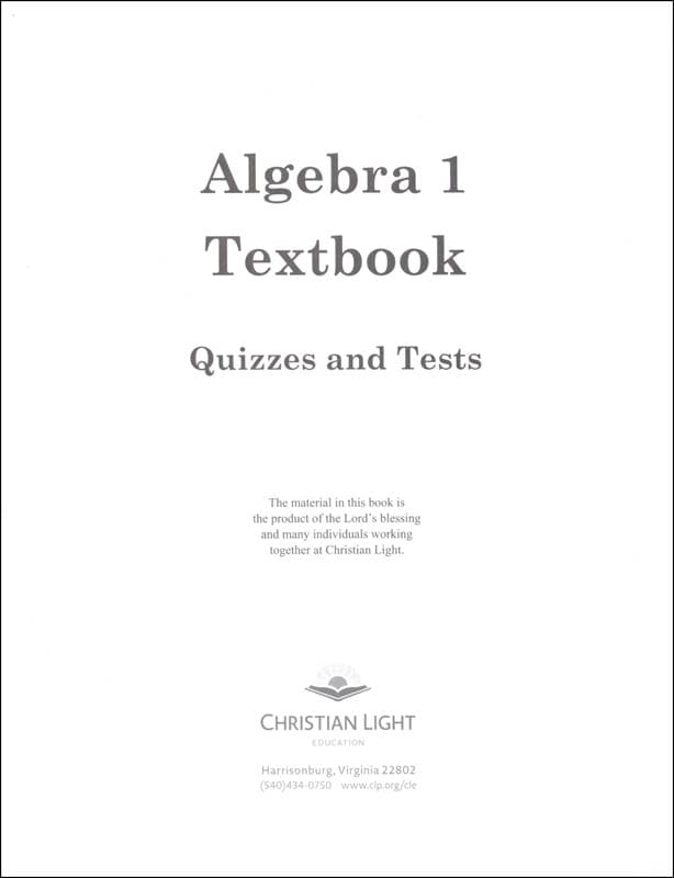 Christian Light Algebra 1 Tests & Quizzes Sunrise Edition