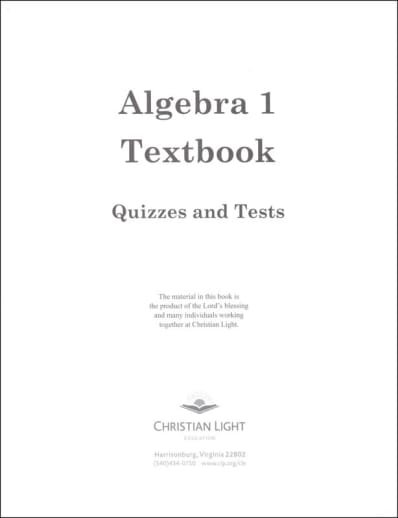 Christian Light Algebra 1 Tests & Quizzes Sunrise Edition