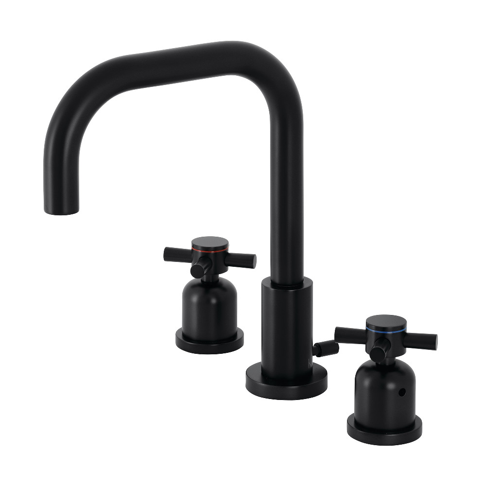 Two Handle 3 Hole Deck Mount Widespread Bathroom Faucet Matte Black with Brass Pop-Up and 6 Finish Options