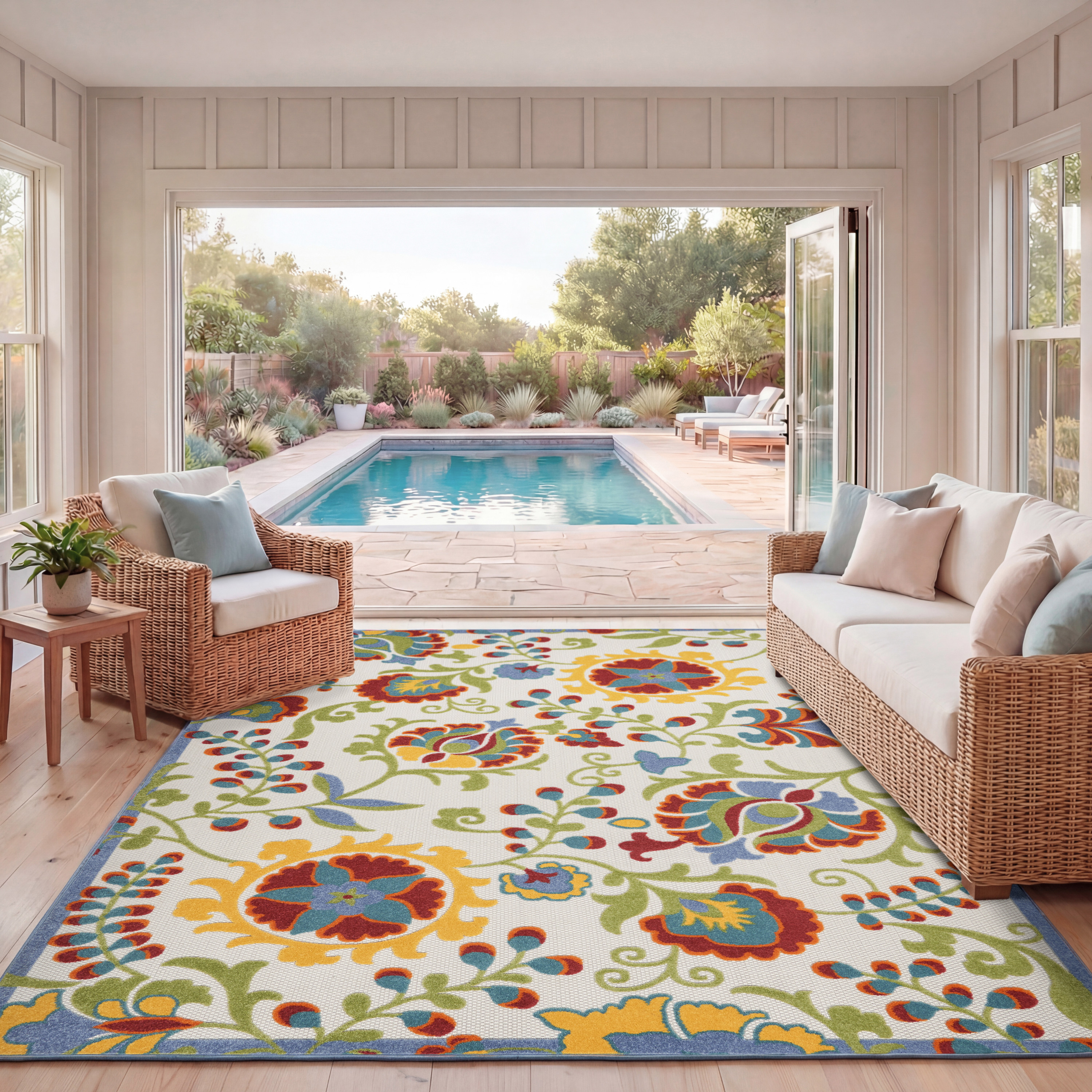 Nourison Aloha 7'10" x 10'6" Ivory Multicolor Farmhouse Rug