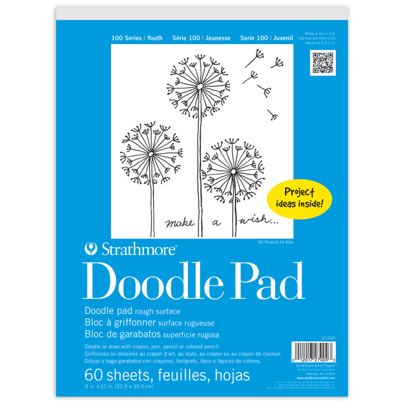 100 Series Doodle Paper Pad, 9x12 in, White, 60 Sheets