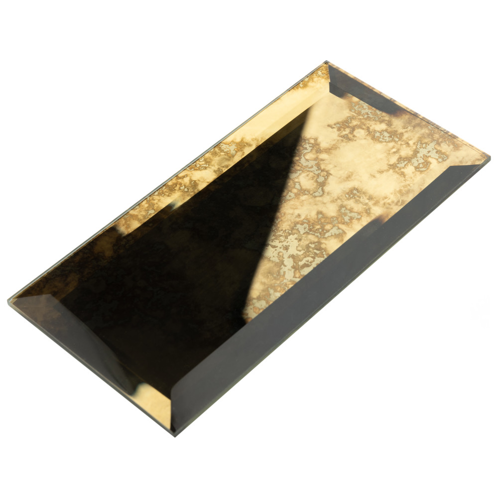 Lustre Beveled Antique Gold 3 in. x 6 in. Glass Wall Tile