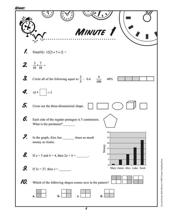 Minute 5 Math Worksheet Answers