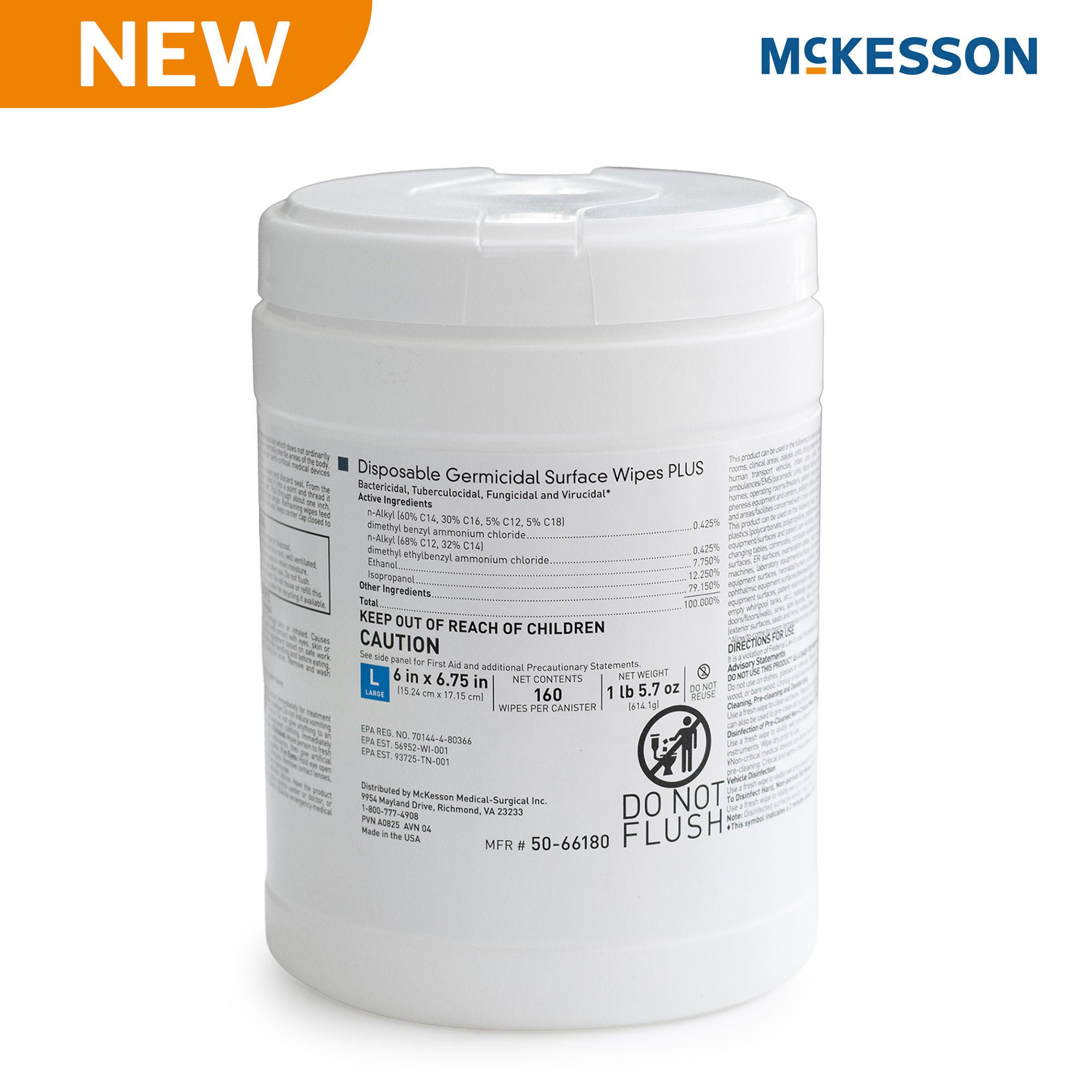 McKesson Premoistened Germicidal Wipe Surface Disinfectant Cleaner 6 x 6.75 Inch