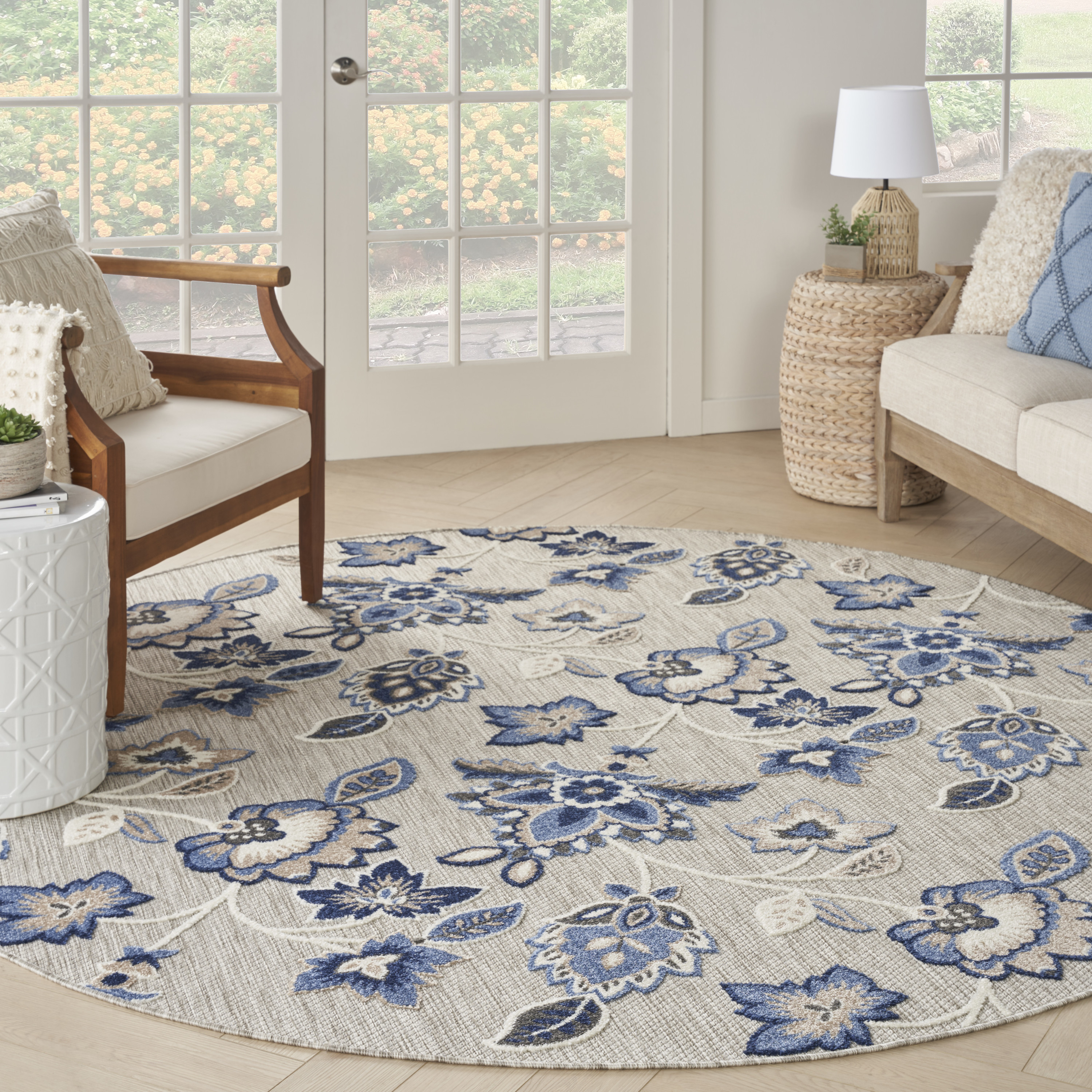 Nourison Aloha 7'10" x Round Blue Grey Contemporary Rug