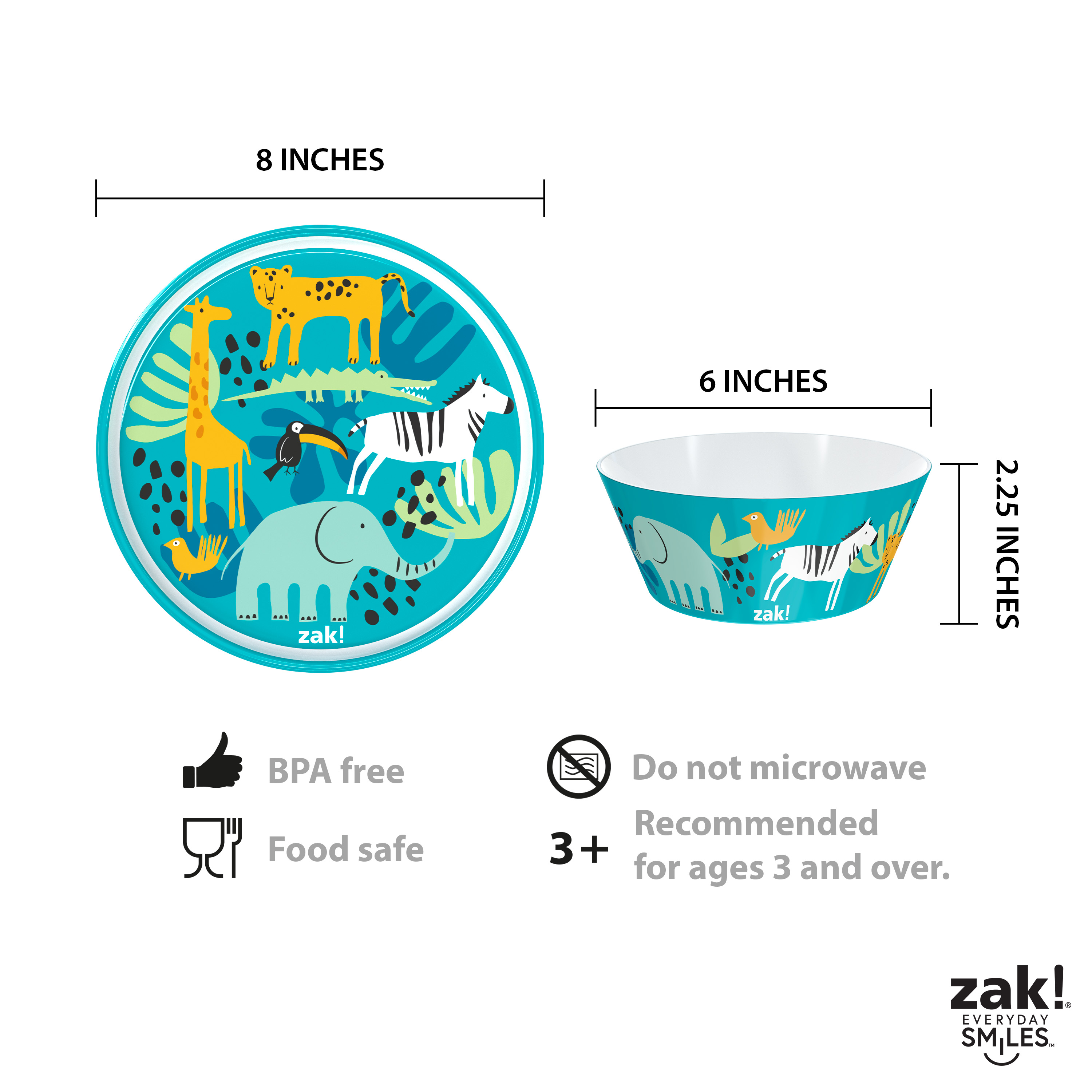 Zak! Kids Dinnerware Set, Safari, 5-piece set slideshow image 8