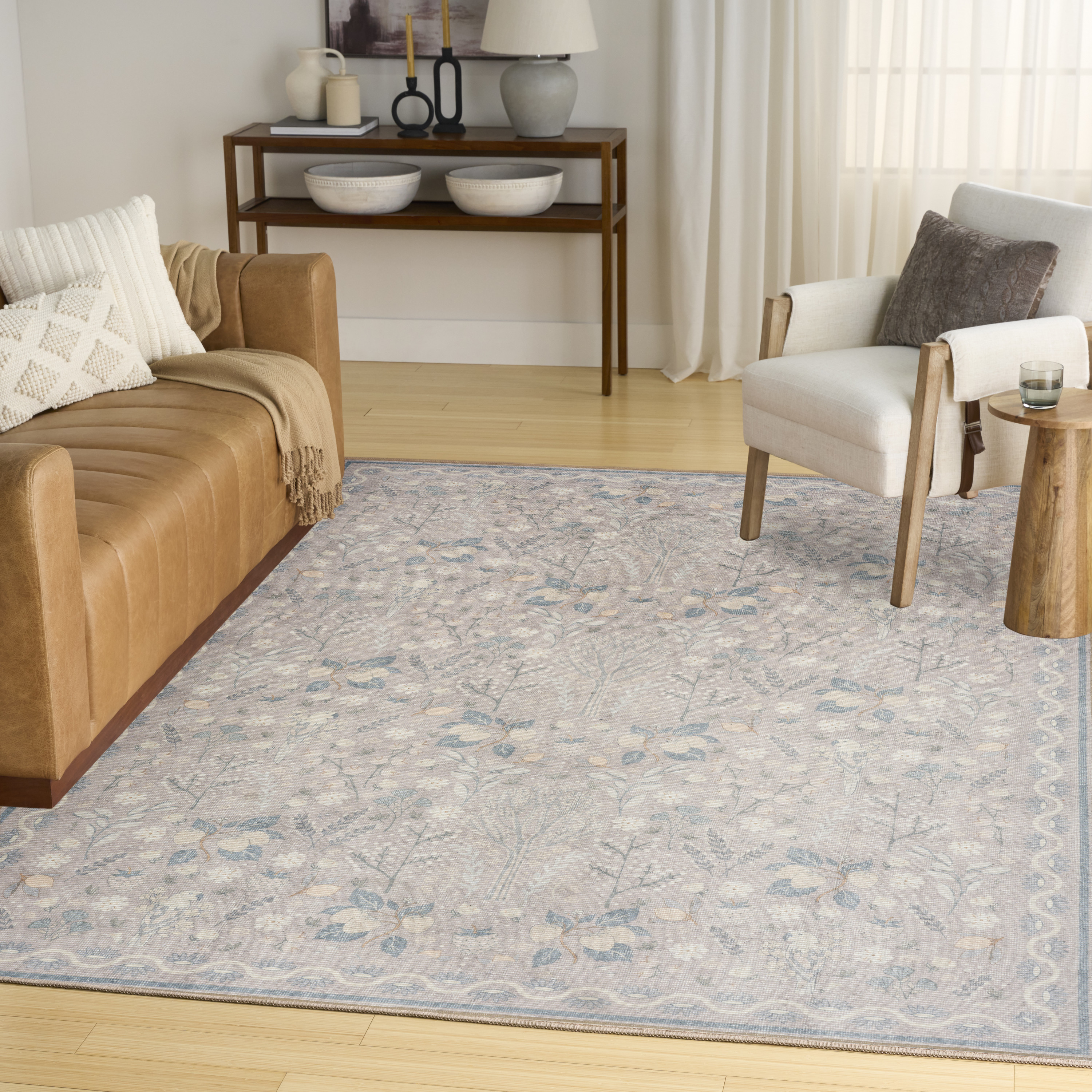Nourison Botanical Washables 5' x 7' Grey Multicolor Modern Indoor Rug