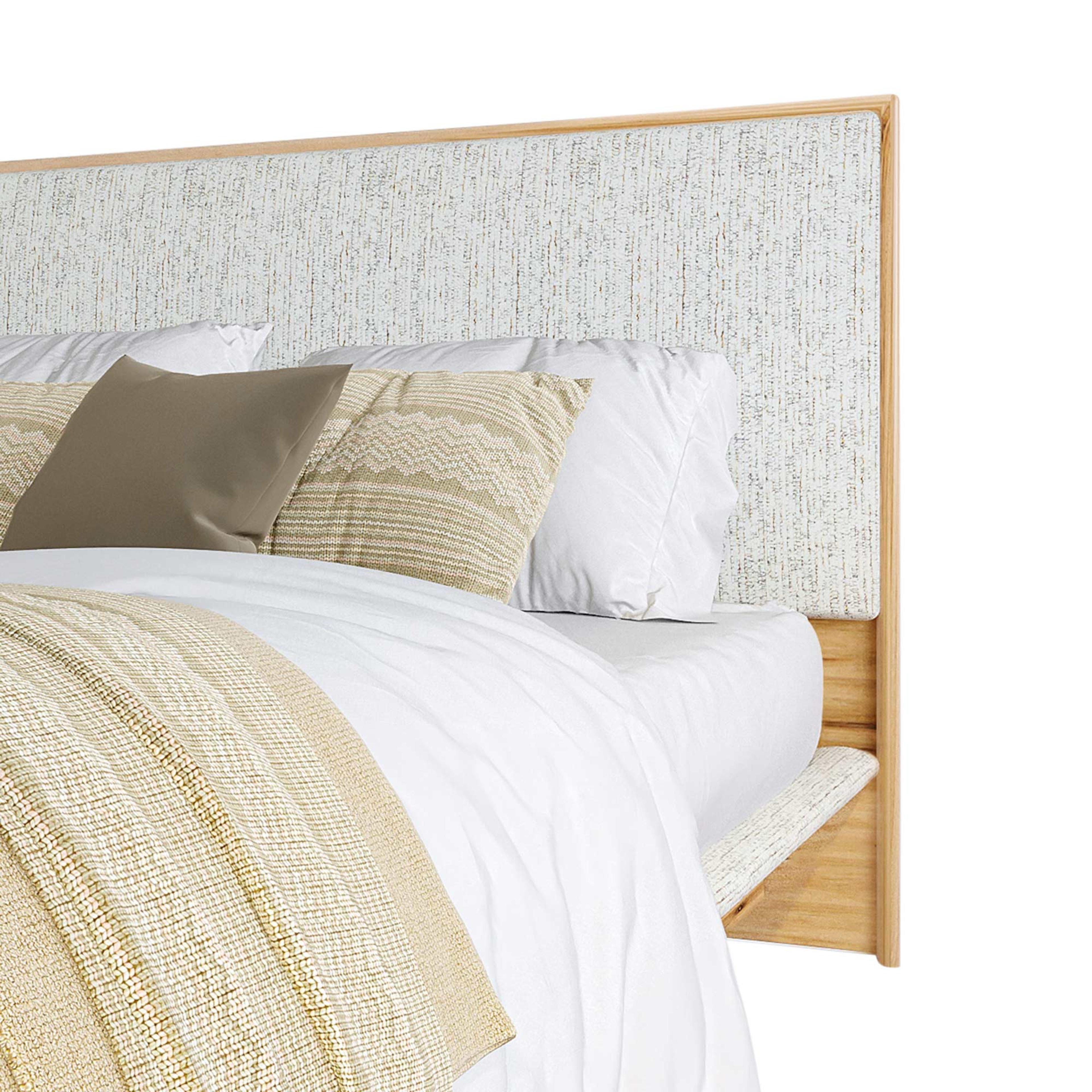 Detail image of the  Soho Bed Frame, W/ Narrow Headboard & Upholstered Base, Light Ash-Montague Alabaster from Forty Winks