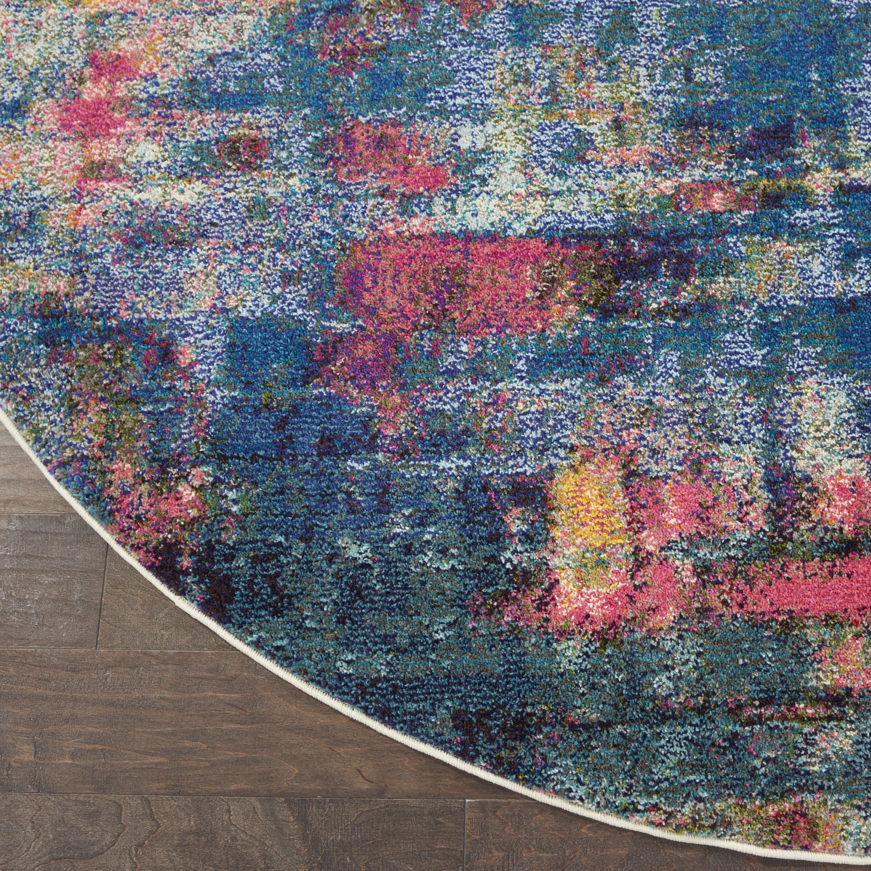 Nourison Celestial 7’10” x Round Blue Yellow Modern & Contemporary Indoor Rug
