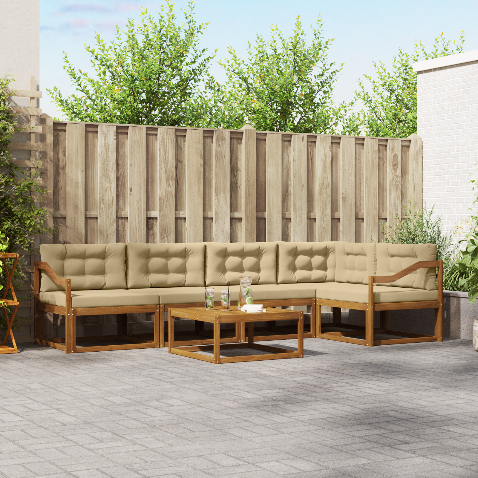 vidaXL Outdoor-Sofagarnitur mit Kissen 6 pcs Natur und Beige – Bild 3